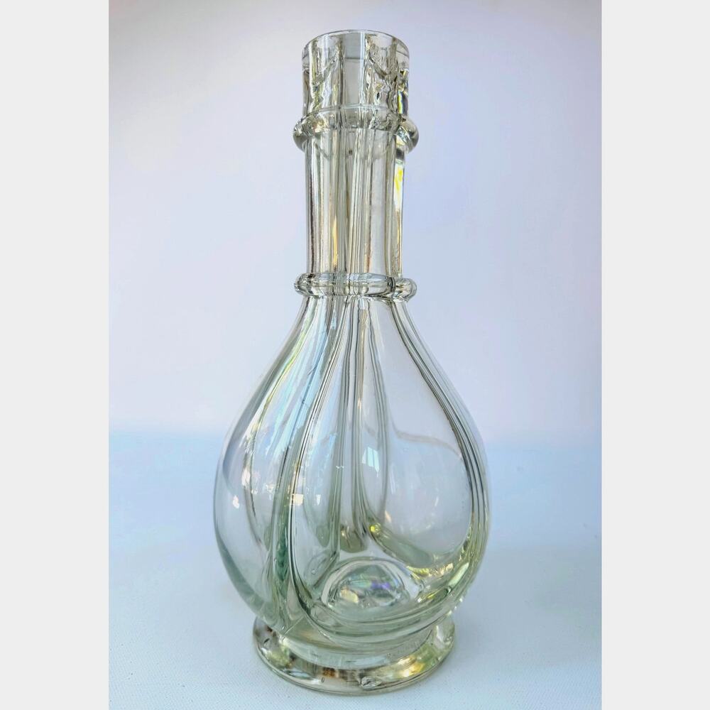 Vintage French Four Chamber Glass Decanter Vase Mid Century Blown Glass Bottle